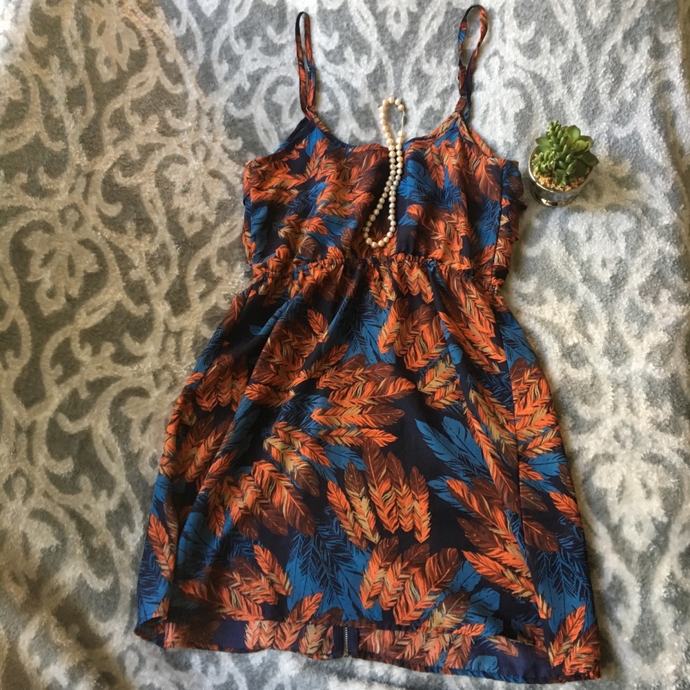 Womens Xhilaration Blue Orange Ruffle Zipper dress - Picture 3 of 3